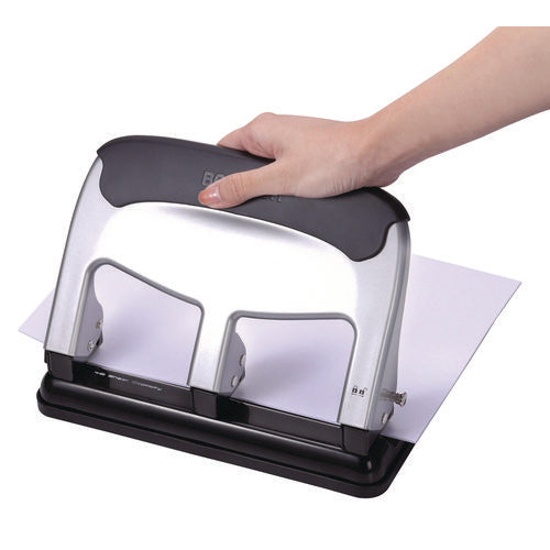 40-sheet Ez Squeeze Three-hole Punch, 9/32" Hole, Silver/black