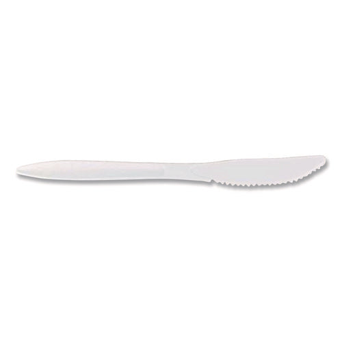 Mediumweight Polypropylene Cutlery, Knife, Plastic, White, 1,000/carton