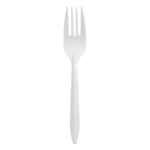 Mediumweight Polypropylene Cutlery, Fork, Plastic, White, 1,000/carton