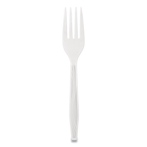 Elegant Dinnerware Heavyweight Cutlery, Fork, Plastic, White, 500/box