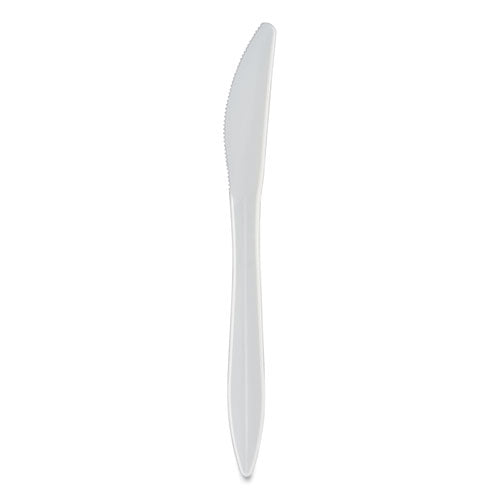 Individually Wrapped Mediumweight Cutlery, Knife, Plastic, White, 1,000/carton