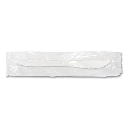 Individually Wrapped Mediumweight Cutlery, Knife, Plastic, White, 1,000/carton