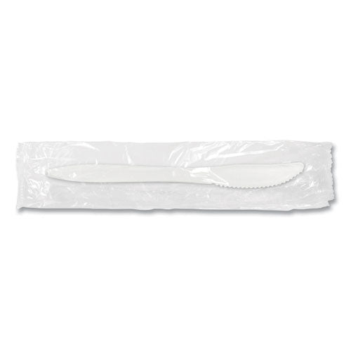 Individually Wrapped Mediumweight Cutlery, Knife, Plastic, White, 1,000/carton