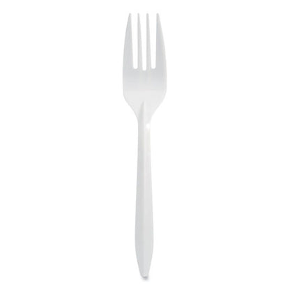 Individually Wrapped Mediumweight Cutlery, Fork, Plastic, White, 1,000/carton