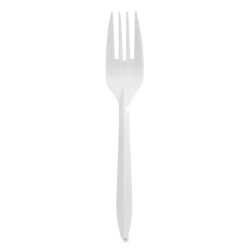 Individually Wrapped Mediumweight Cutlery, Fork, Plastic, White, 1,000/carton