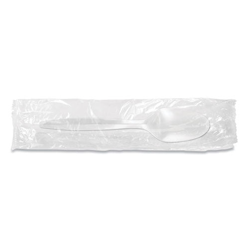 Individually Wrapped Mediumweight Cutlery, Spoon, Plastic, White, 1,000/carton