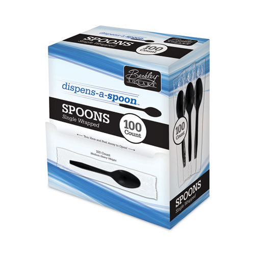 Dispens-a Spoon, Individually Wrapped, Mediumweight Spoon, Plastic, Black, 100/box