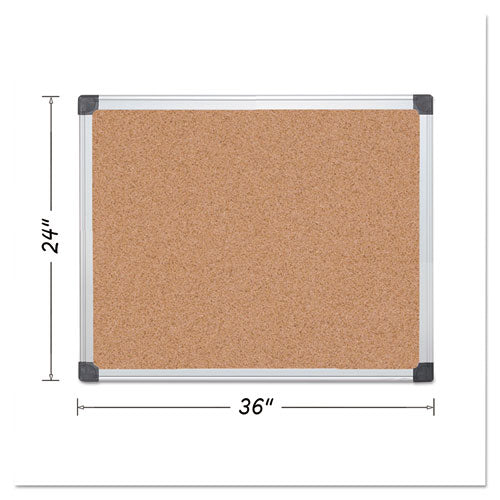 Value Cork Bulletin Board With Aluminum Frame, 24" X 36", Tan Surface, Satin Aluminum Frame