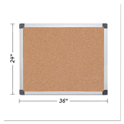 Value Cork Bulletin Board With Aluminum Frame, 24" X 36", Tan Surface, Satin Aluminum Frame