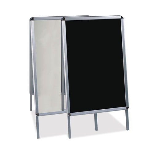 Reversible Wet Erase Sign Board, Black 23" X 33" Surface, Satin Aluminum Frame, 24" X 24" X 42"