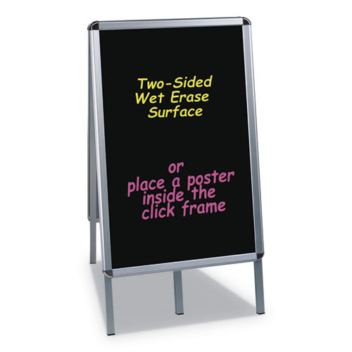 Reversible Wet Erase Sign Board, Black 23" X 33" Surface, Satin Aluminum Frame, 24" X 24" X 42"