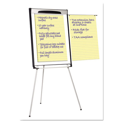 Tripod Extension Bar Magnetic Gold Ultra Dry Erase Easel, 29" X 41", White Surface, Black/satin Aluminum Frame