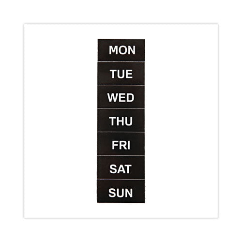 Heavy-duty Board Magnet Labels, Days Of The Week (monday-sunday), 1" Tall, White Characters, Black Background, 7/pack