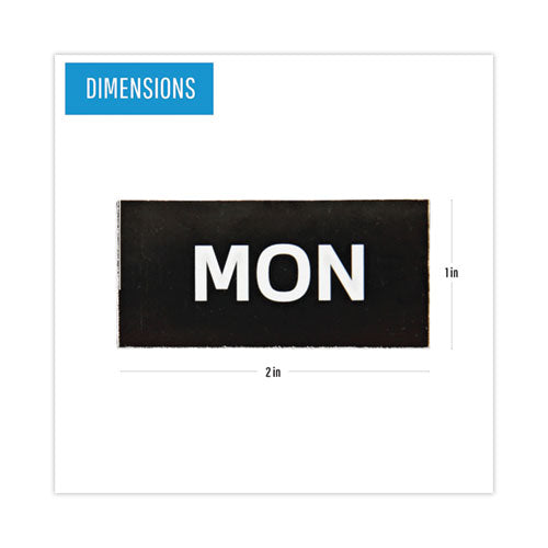 Heavy-duty Board Magnet Labels, Days Of The Week (monday-sunday), 1" Tall, White Characters, Black Background, 7/pack