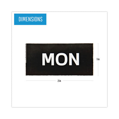 Heavy-duty Board Magnet Labels, Days Of The Week (monday-sunday), 1" Tall, White Characters, Black Background, 7/pack