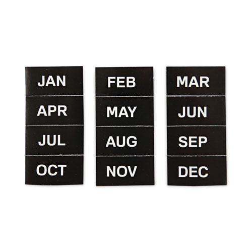 Heavy-duty Board Magnet Labels, Months Of The Year (january-december), 1" Tall, White Characters, Black Background, 12/pack