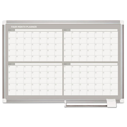 Magnetic Dry Erase Calendar Board, Four-month Planning/scheduling, 36" X 24", White Surface, Satin Aluminum Frame