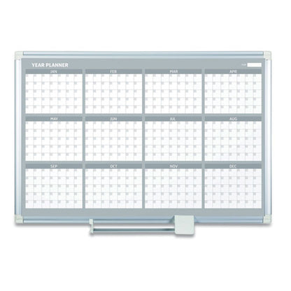 Magnetic Dry Erase Calendar Board, 12-month Planning/scheduling, 48" X 36", White Surface, Satin Aluminum Frame