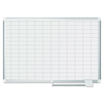 Gridded Magnetic Steel Dry Erase Project Planning Board, 1" X 2" Cells, 36" X 24", White Surface, Satin Aluminum Frame