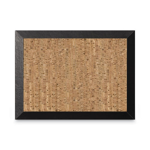 Natural Cork Bulletin Board, 36" X 24", Tan Surface, Black Wood Frame