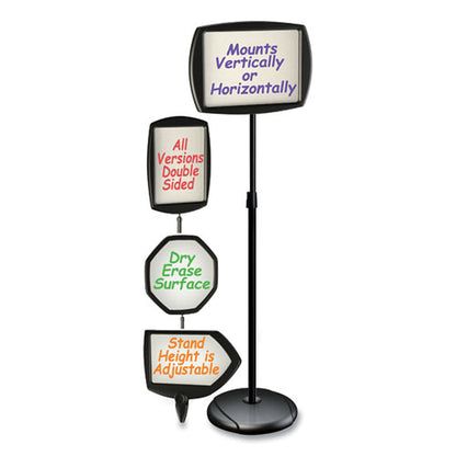 Magnetic Dry Erase Floor Stand Signs, White 15" X 11" Rectangle Surface, Black/silver Frame, 15" X 10" X 40" To 68"