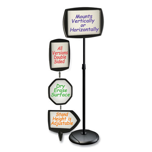 Magnetic Dry Erase Floor Stand Signs, White 15" X 11" Rectangle Surface, Black/silver Frame, 15" X 10" X 40" To 68"