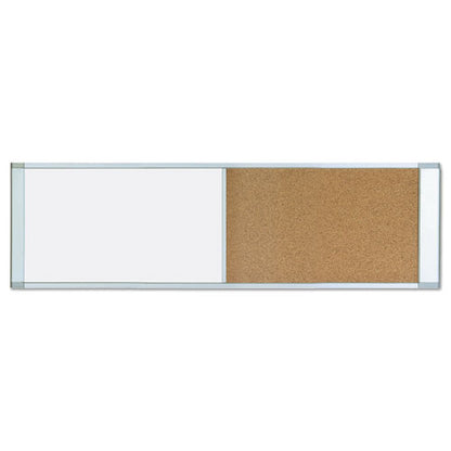 Cubicle Workstation Dry Erase Board, Combo Magnetic Dry Erase/bulletin, 48" X 18", Tan/white Surface, Satin Aluminum Frame
