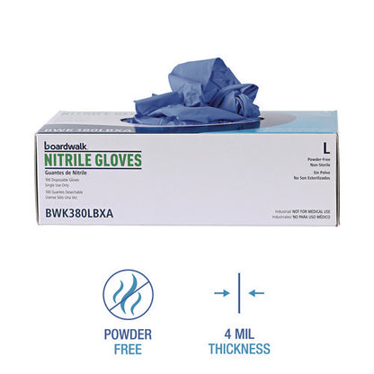 380 Series Disposable General-purpose Nitrile Gloves, Powder-free, Large, 4 Mil Thick, 9.5" Long, Blue, 100/box