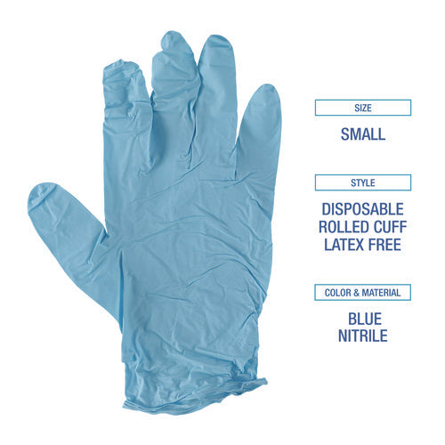 Disposable Examination Nitrile Gloves, Powder-free, Small, 5 Mil Thick, 9.5" Long, Blue, 100/box, 10 Boxes/carton