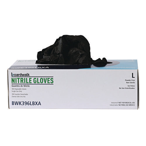 396 Series Disposable General-purpose Nitrile Gloves, Powder-free, Large, 4.4 Mil Thick, 9.5" Long, Black, 100/box