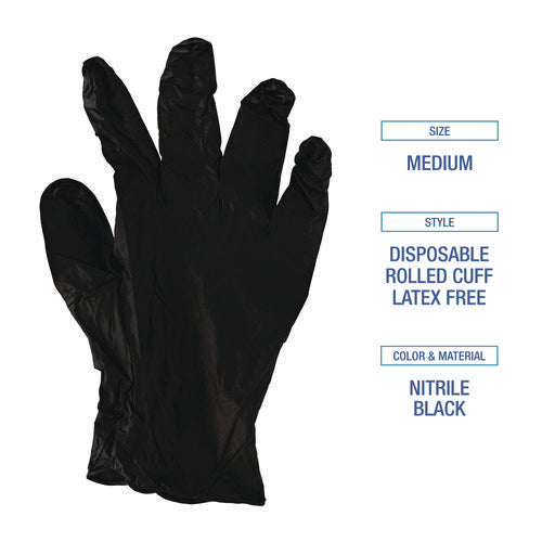 396 Series Disposable General-purpose Nitrile Gloves, Powder-free, Medium, 4.4 Mil Thick, 9.5" Long, Black, 100/box