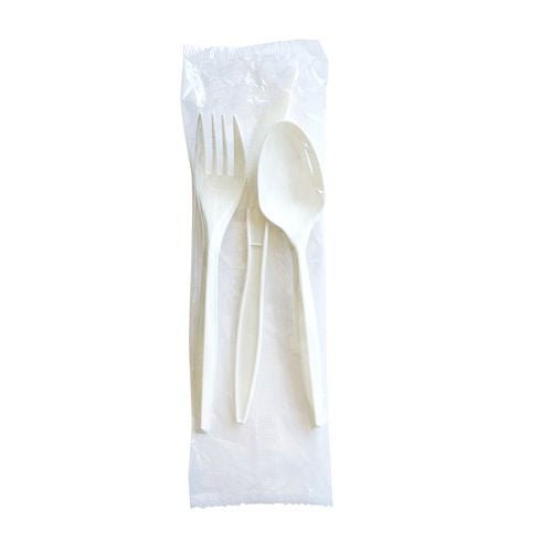 Three-piece Cutlery Kit, Mediumweight, Fork/knife/spoon, 6.97", Plastic, White, 250/carton