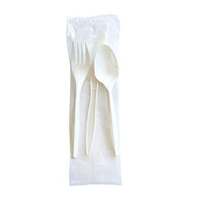 Three-piece Cutlery Kit, Mediumweight, Fork/knife/spoon, 6.97", Plastic, White, 250/carton