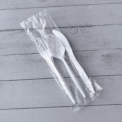 Three-piece Cutlery Kit, Mediumweight, Fork/knife/spoon, 6.97", Plastic, White, 250/carton