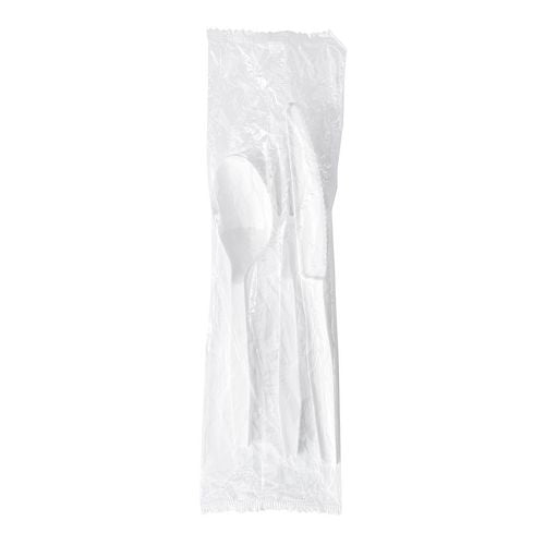 Three-piece Polystyrene Cutlery Kit, Heavyweight, Fork/knife/spoon, Plastic, White, 250/carton