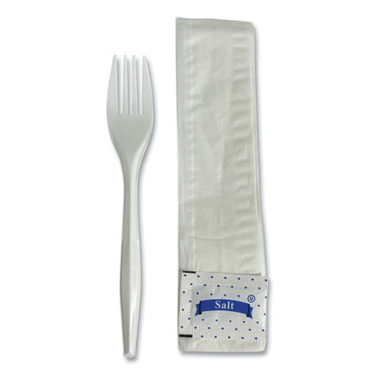 Three-piece Utensil Set, Fork/napkin/salt, Plastic, White, 500/carton