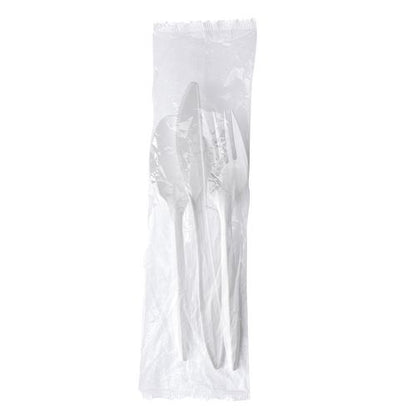 Three-piece Polystyrene Cutlery Kit, Mediumweight, Fork/knife/spoon, Plastic, White, 250/carton