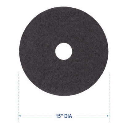 Stripping Floor Pads, 15" Diameter, Black, 5/carton