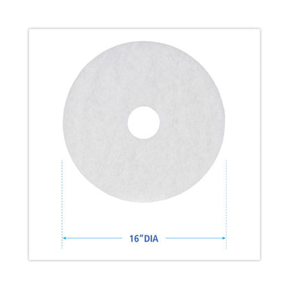 Polishing Floor Pads, 16" Diameter, White, 5/carton