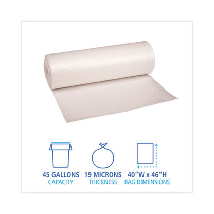 High-density Can Liners, 45 Gal, 19 Mic, 40" X 46", Natural, Perforated Roll, 25 Bags/roll, 6 Rolls/carton