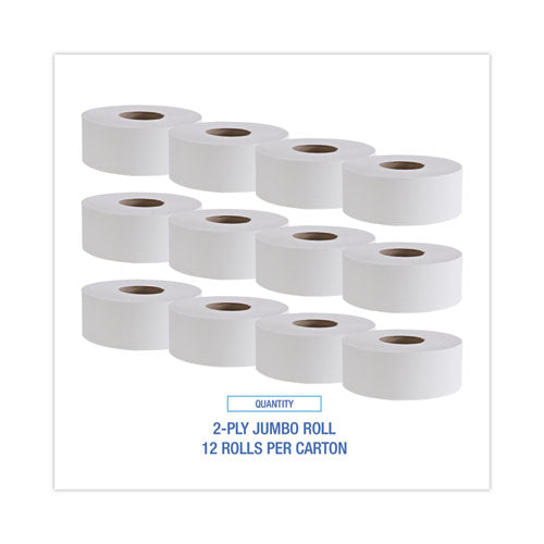 Jumbo Roll Bathroom Tissue, Septic Safe, 2-ply, 3.4" X 1,000 Ft, White, 12 Rolls/carton