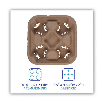 Cup Carrier Tray, 8 Oz To 32 Oz, Four Cups, Kraft, 300/carton