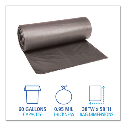 Low-density Waste Can Liners, 60 Gal, 0.95 Mil, 38" X 58", Gray, Perforated Roll, 25 Bags/roll, 4 Rolls/carton