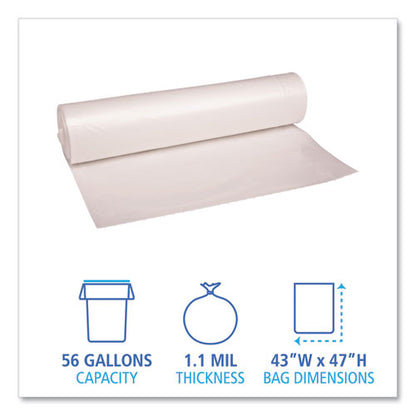 Recycled Low-density Polyethylene Can Liners, 56 Gal, 1.1 Mil, 43" X 47", Clear, Perforated, 10 Bags/roll, 10 Rolls/carton