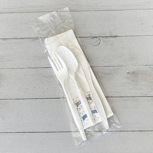 Six-piece Cutlery Kit, Mediumweight, Fork/knife/napkin/pepper/salt/spoon, 5.86", Plastic, White, 250/carton