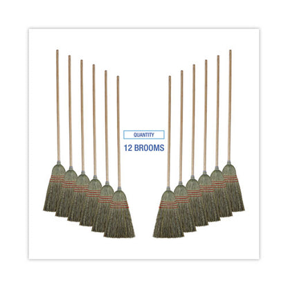 Mixed Fiber Maid Broom, Mixed Fiber Bristles, 55" Overall Length, Natural, 12/carton