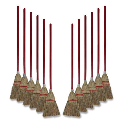 Corn Fiber Lobby/toy Broom, Corn Fiber Bristles, 39" Overall Length, Red, 12/carton