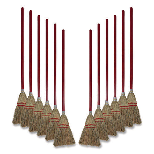 Corn Fiber Lobby/toy Broom, Corn Fiber Bristles, 39" Overall Length, Red, 12/carton