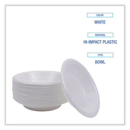 Hi-impact Plastic Dinnerware, Bowl, 10 Oz To 12 Oz, White, 1,000/carton