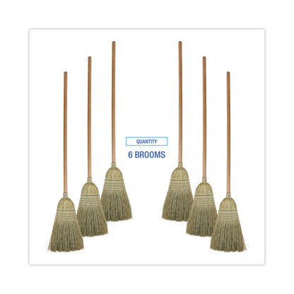 100% Corn Brooms, 60" Overall Length, Natural, 6/carton